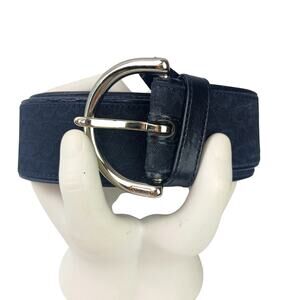 Coach Women's SZ S 1.5" Monogram Canvas Leather Black Belt Silver Hardware